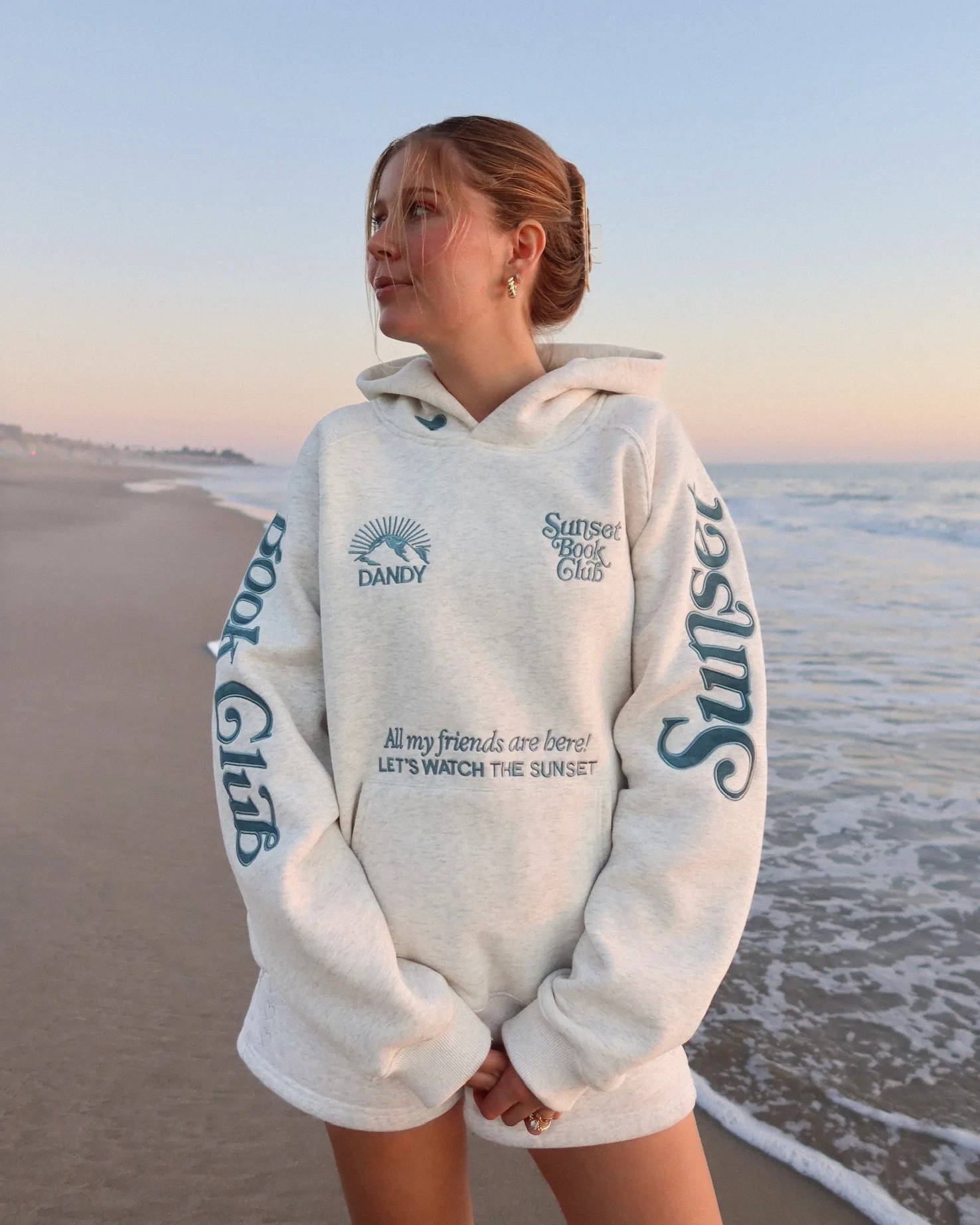 "Book Club" Oversized Lux Hoodie in Heather Gray and Blue - Image 2
