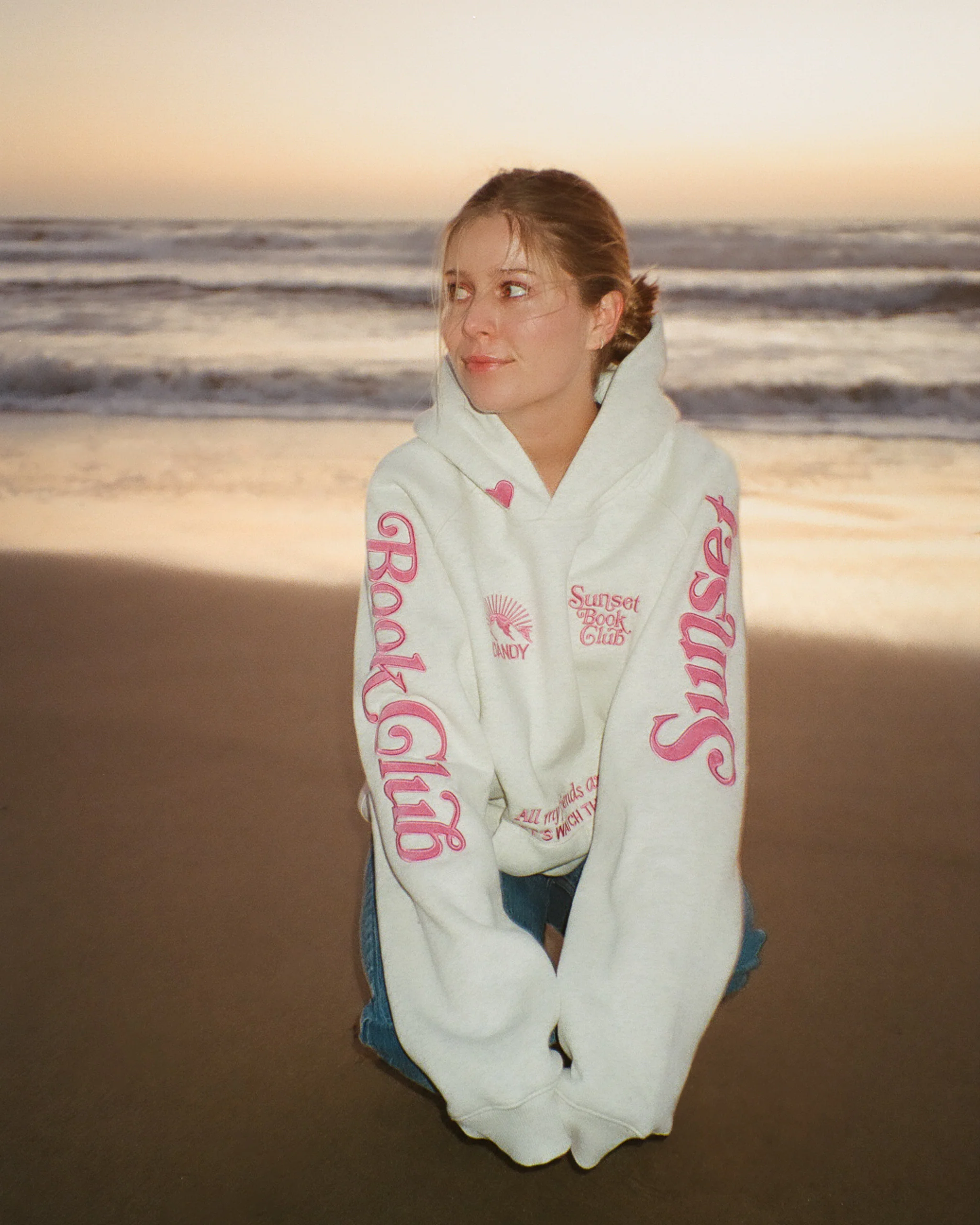 "Book Club" Oversized Lux Hoodie in Heather Gray and Pink - Image 11