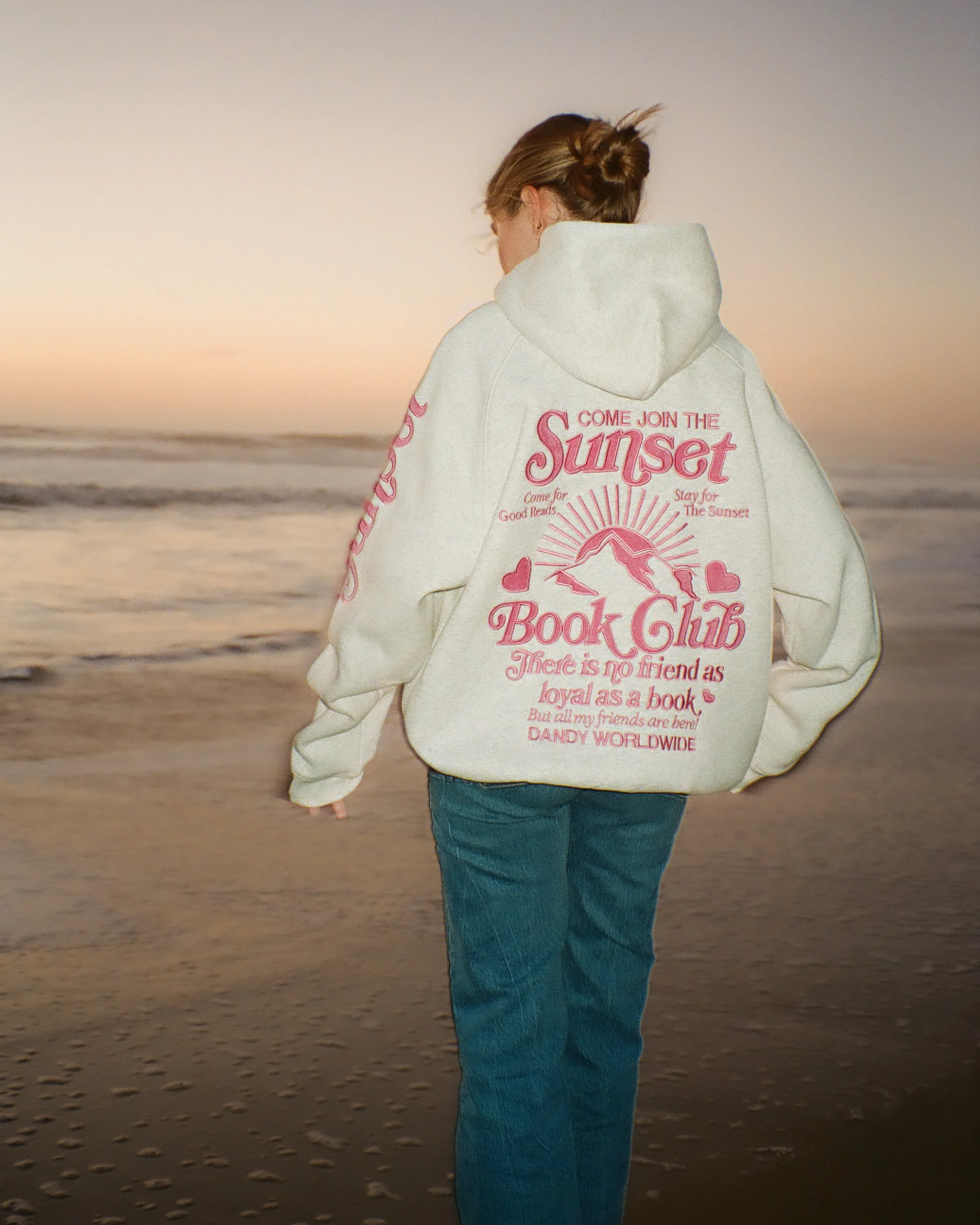 "Book Club" Oversized Lux Hoodie in Heather Gray and Pink - Image 2