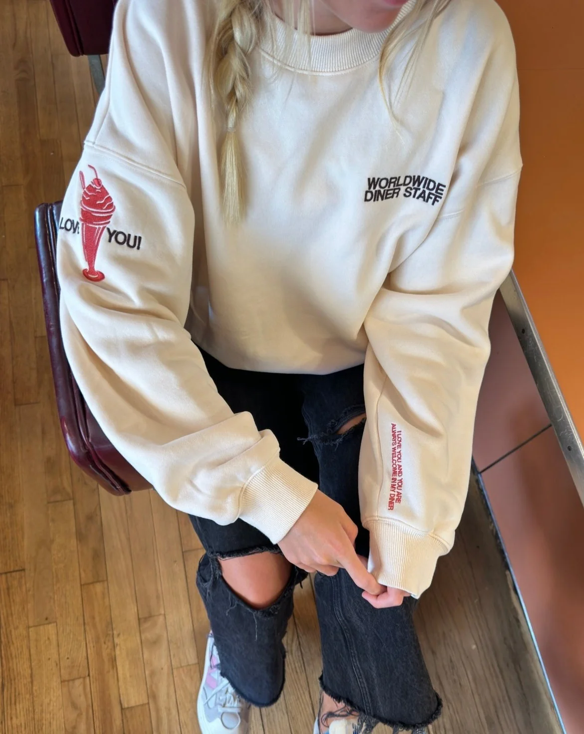 "Diner" Crew Neck in Cream - Image 10