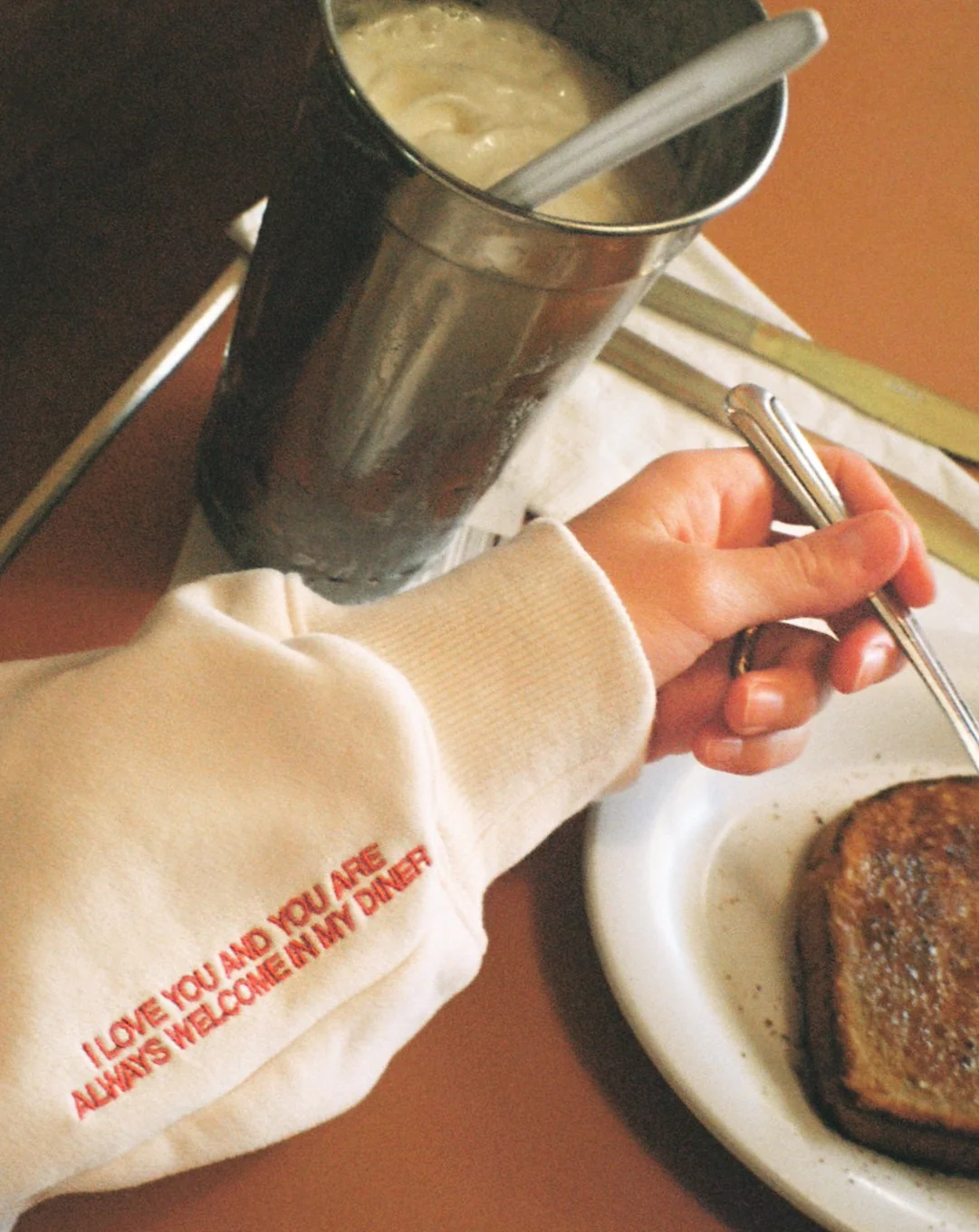 "Diner" Crew Neck in Cream - Image 3