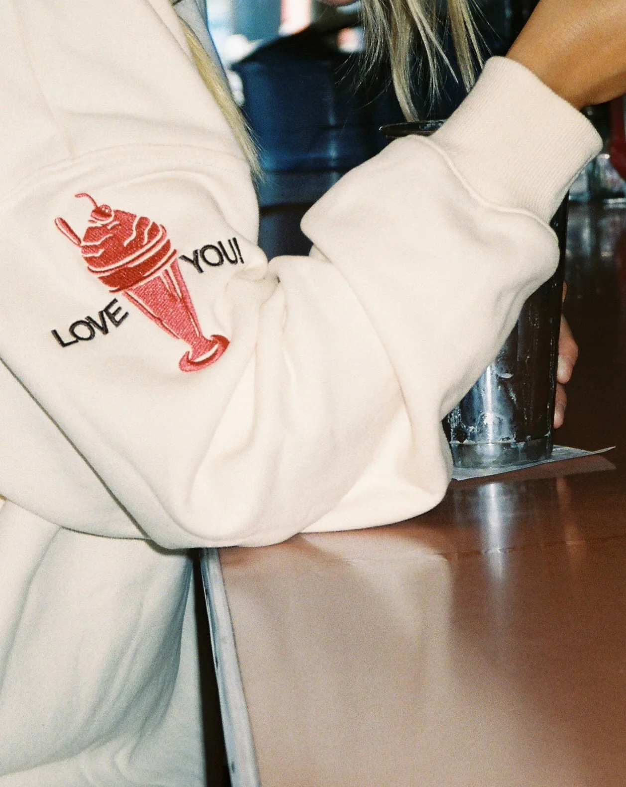 "Diner" Crew Neck in Cream - Image 8
