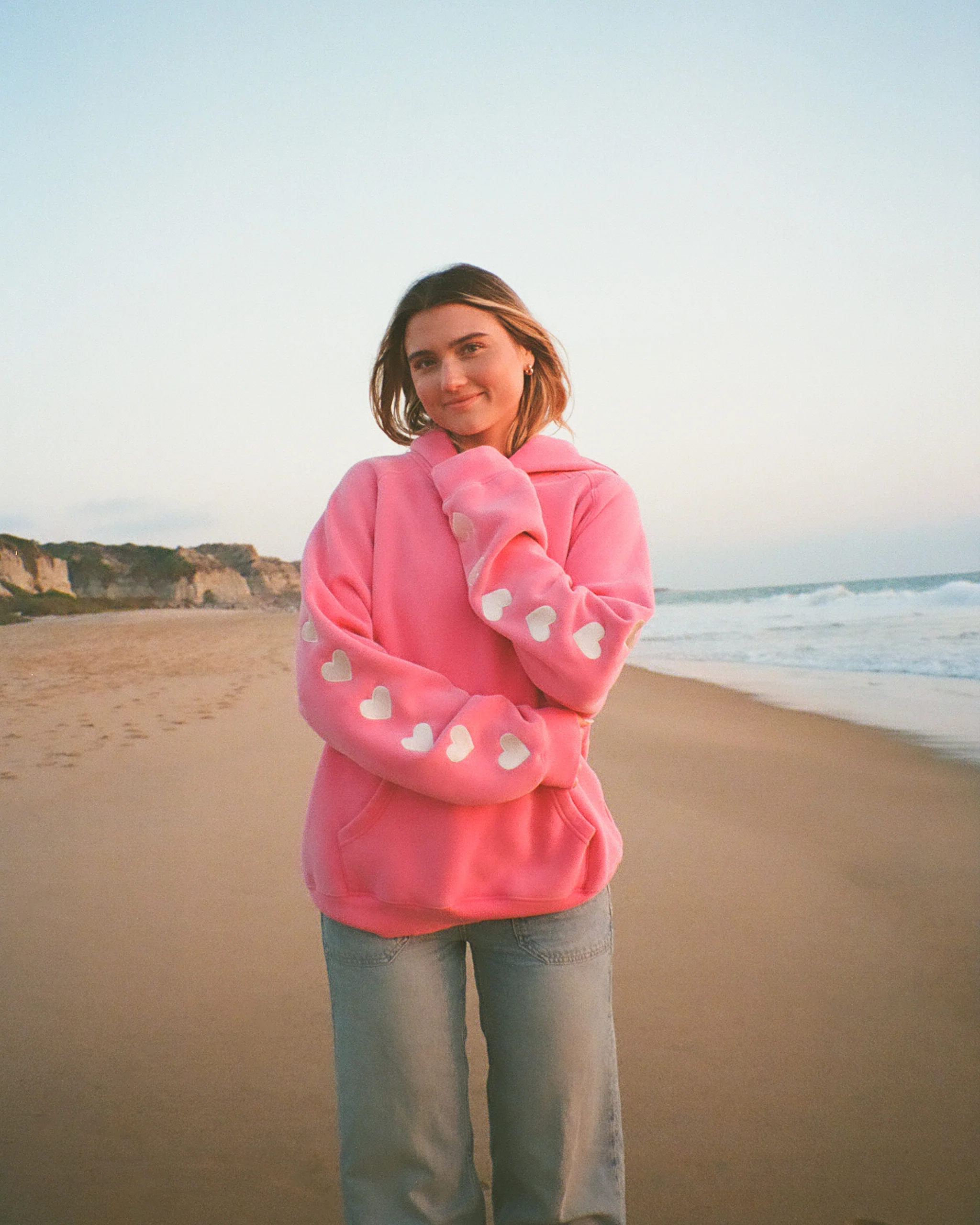 "Heart on My Sleeve" Oversized Lux Hoodie in Vintage Washed Pink - Image 3