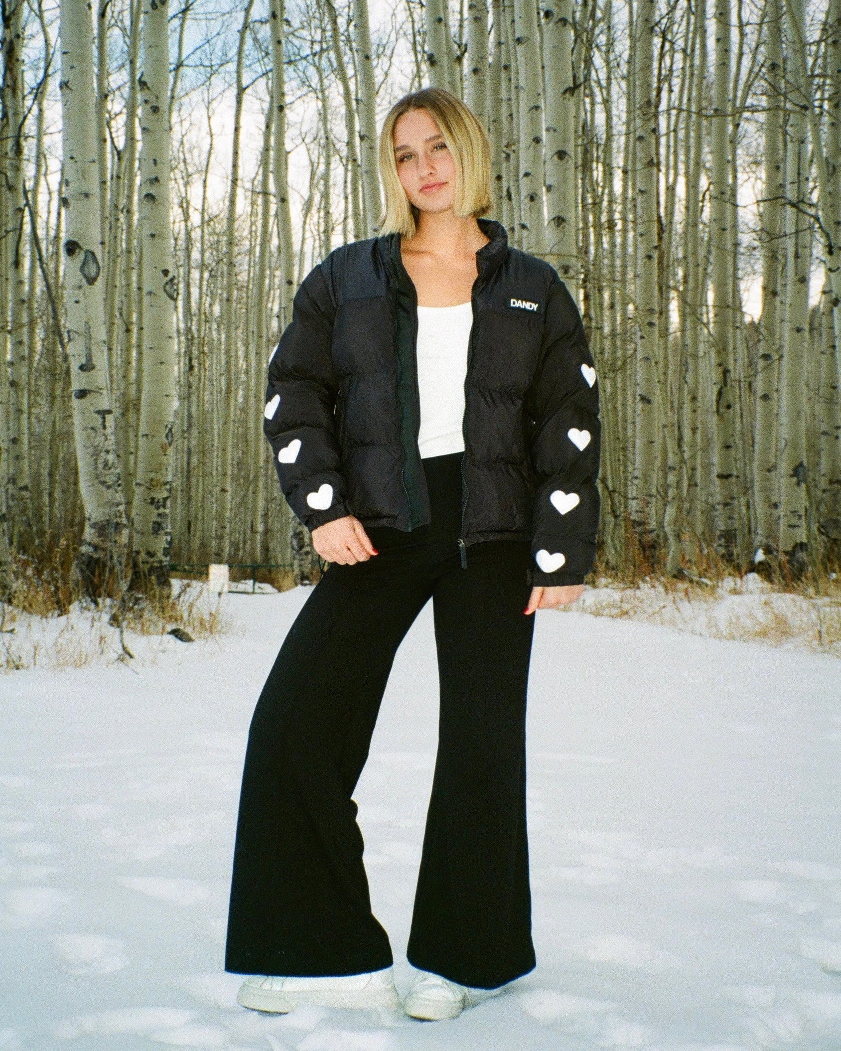 "Heart on My Sleeve" Puffer Jacket in Black - Image 11
