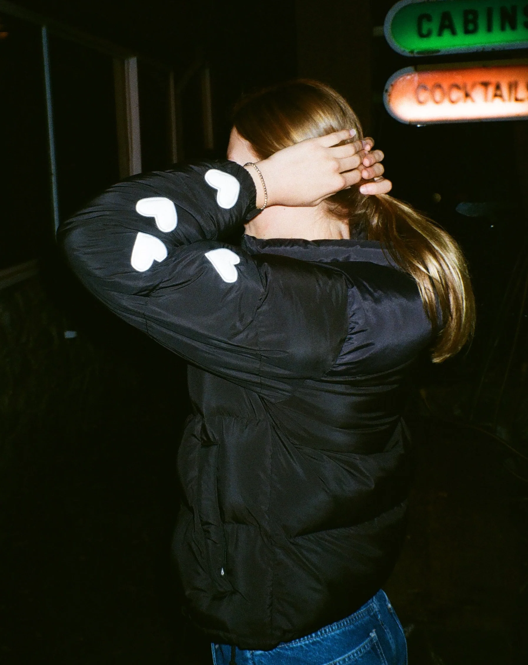 "Heart on My Sleeve" Puffer Jacket in Black - Image 15