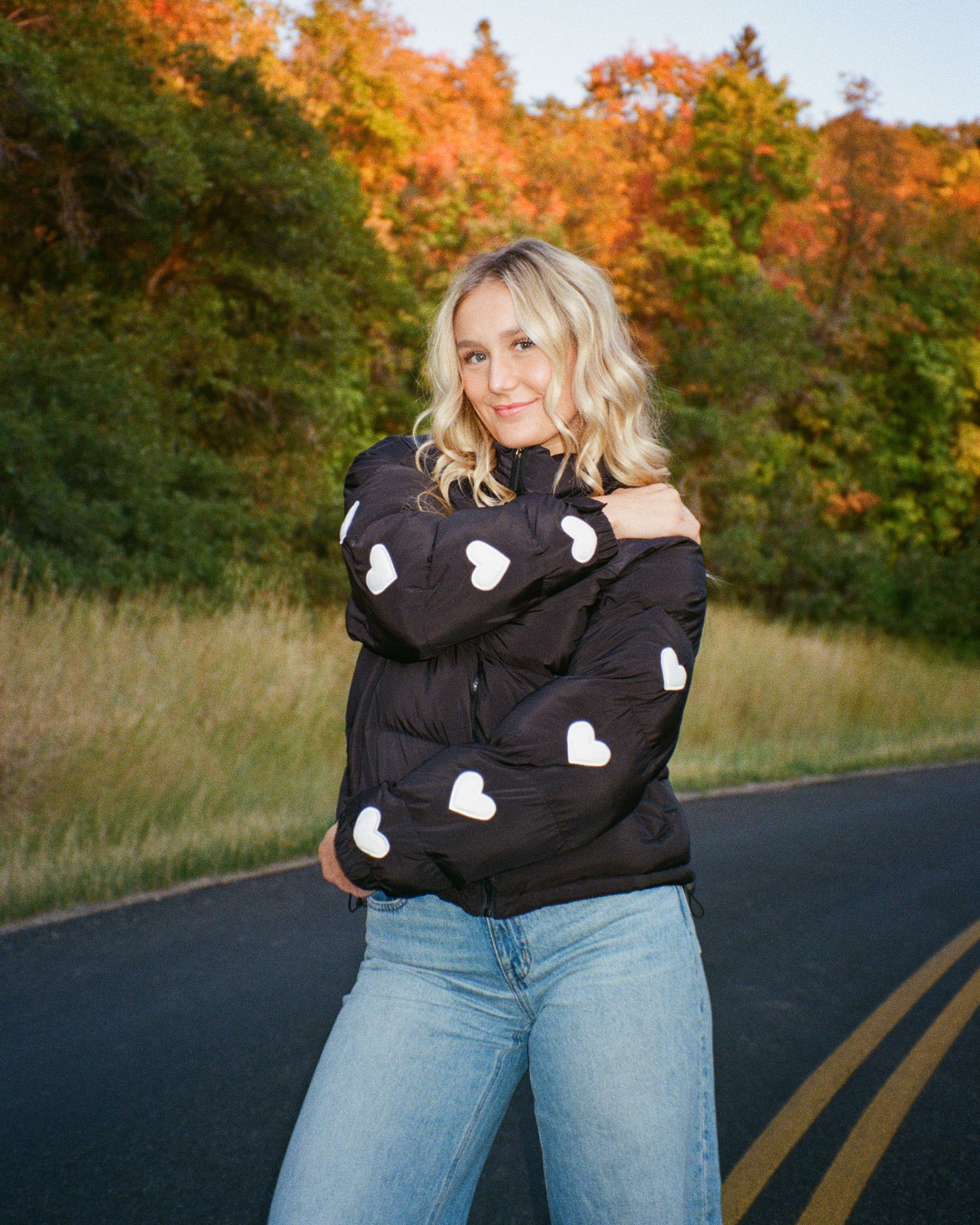 "Heart on My Sleeve" Puffer Jacket in Black - Image 17