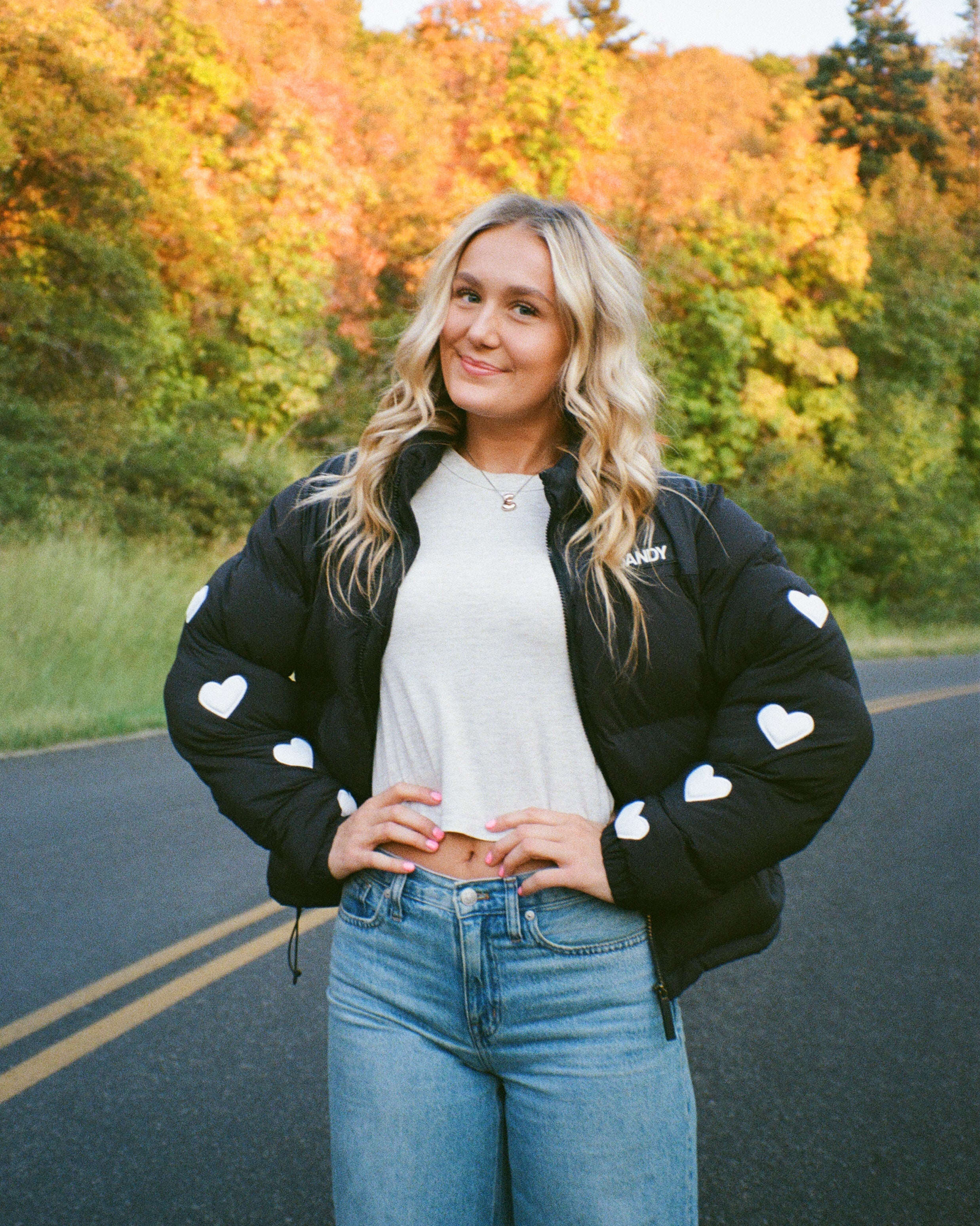 "Heart on My Sleeve" Puffer Jacket in Black - Image 3