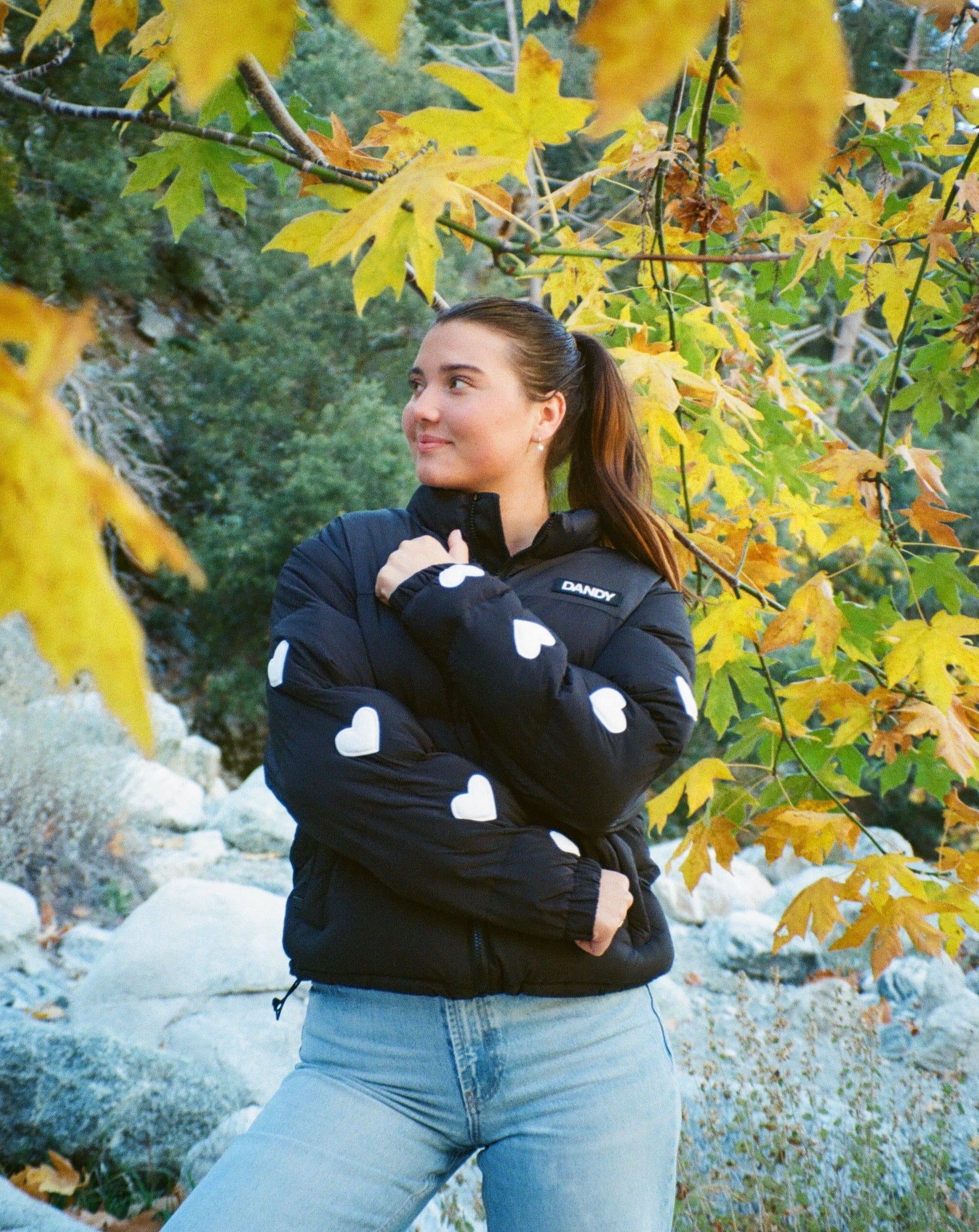 "Heart on My Sleeve" Puffer Jacket in Black - Image 5
