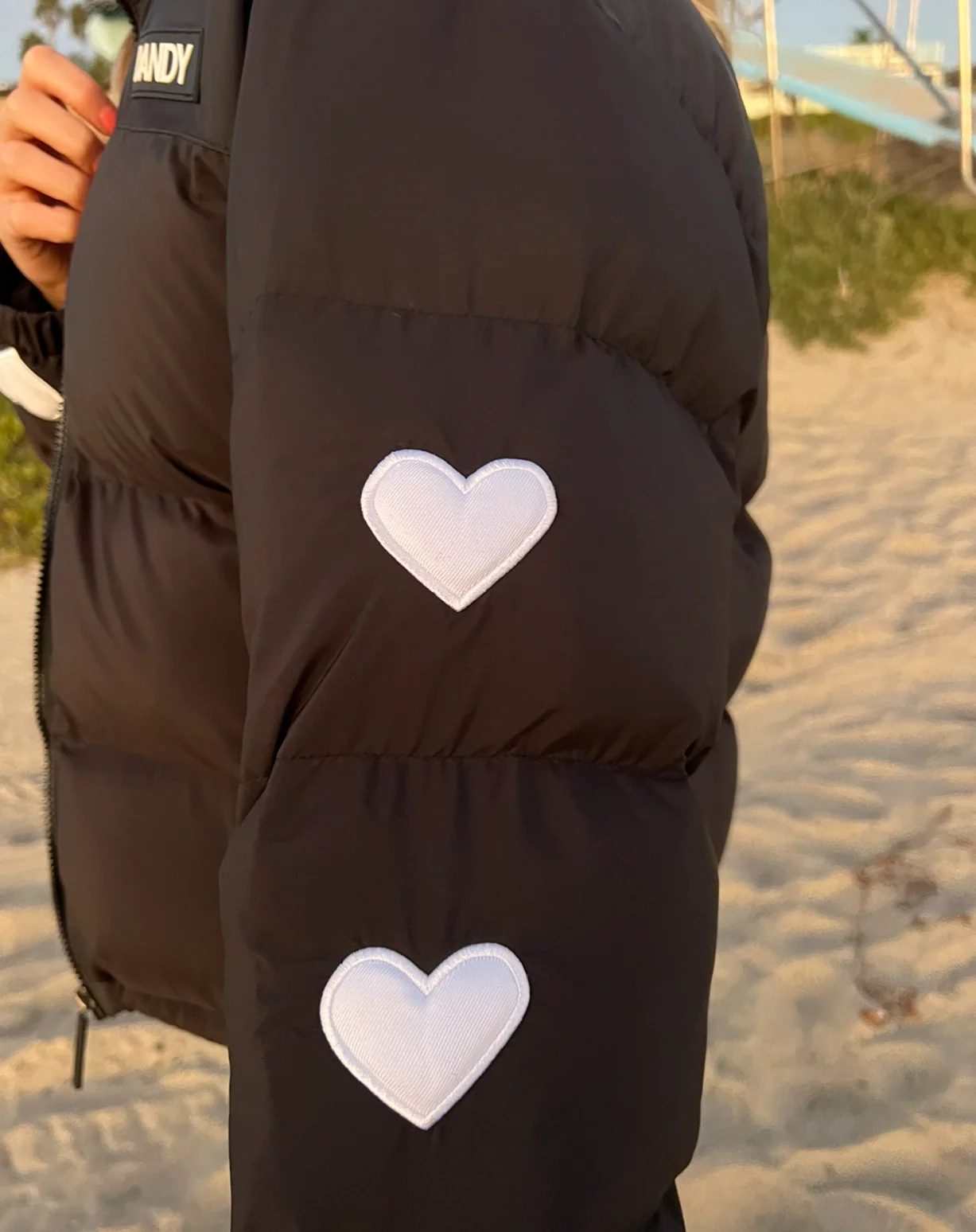 "Heart on My Sleeve" Puffer Jacket in Black - Image 6