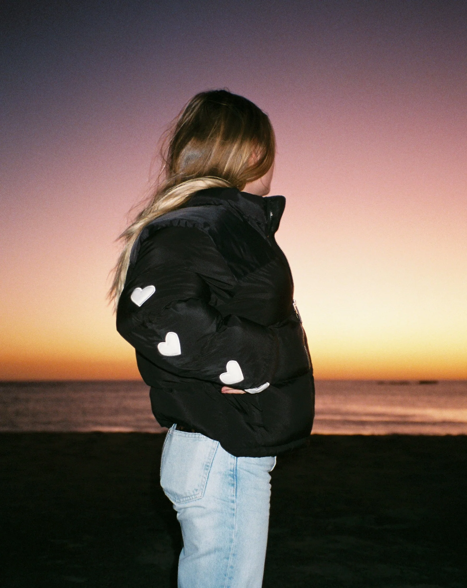 "Heart on My Sleeve" Puffer Jacket in Black - Image 9