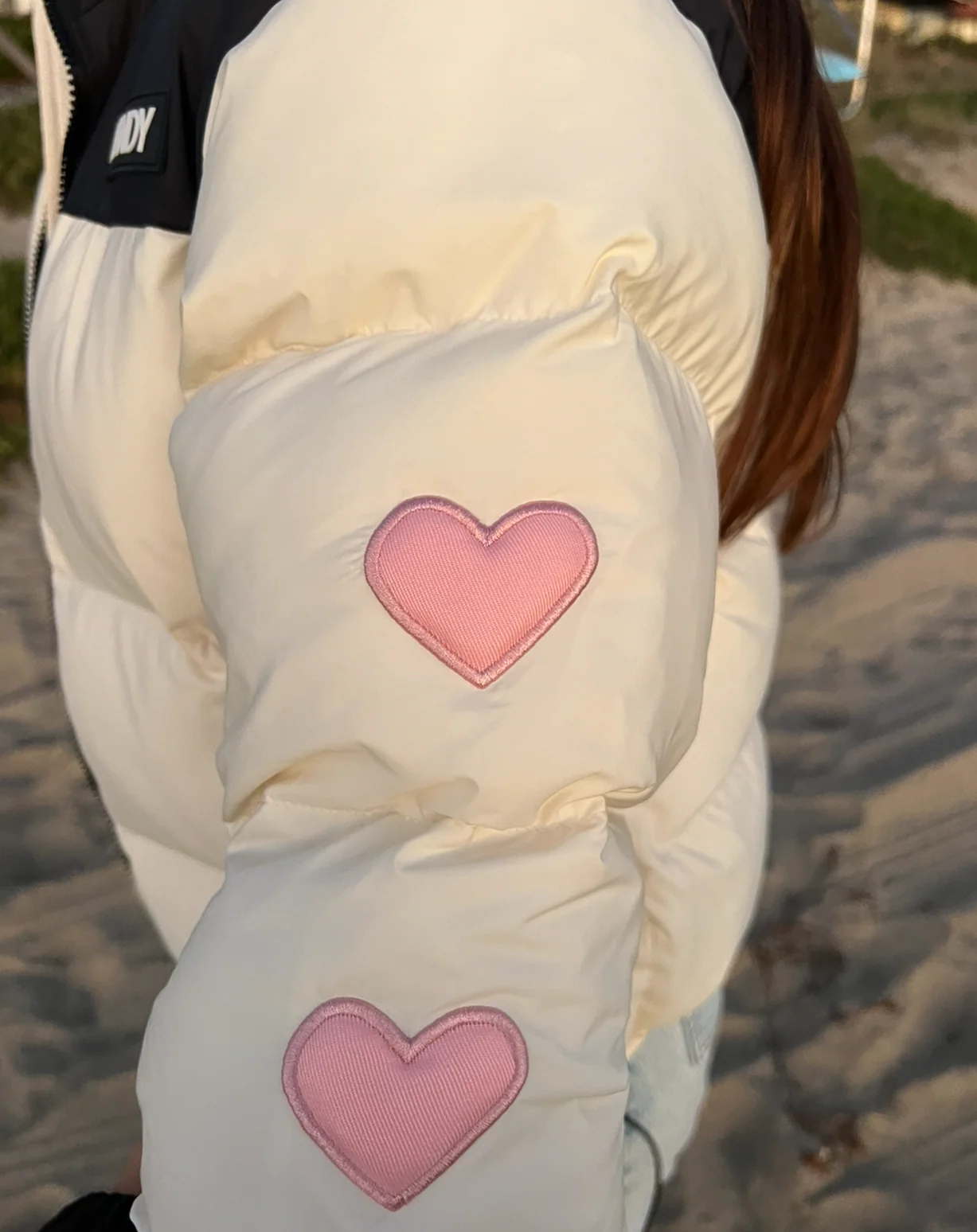 "Heart on My Sleeve" Puffer Jacket in Cream - Image 5
