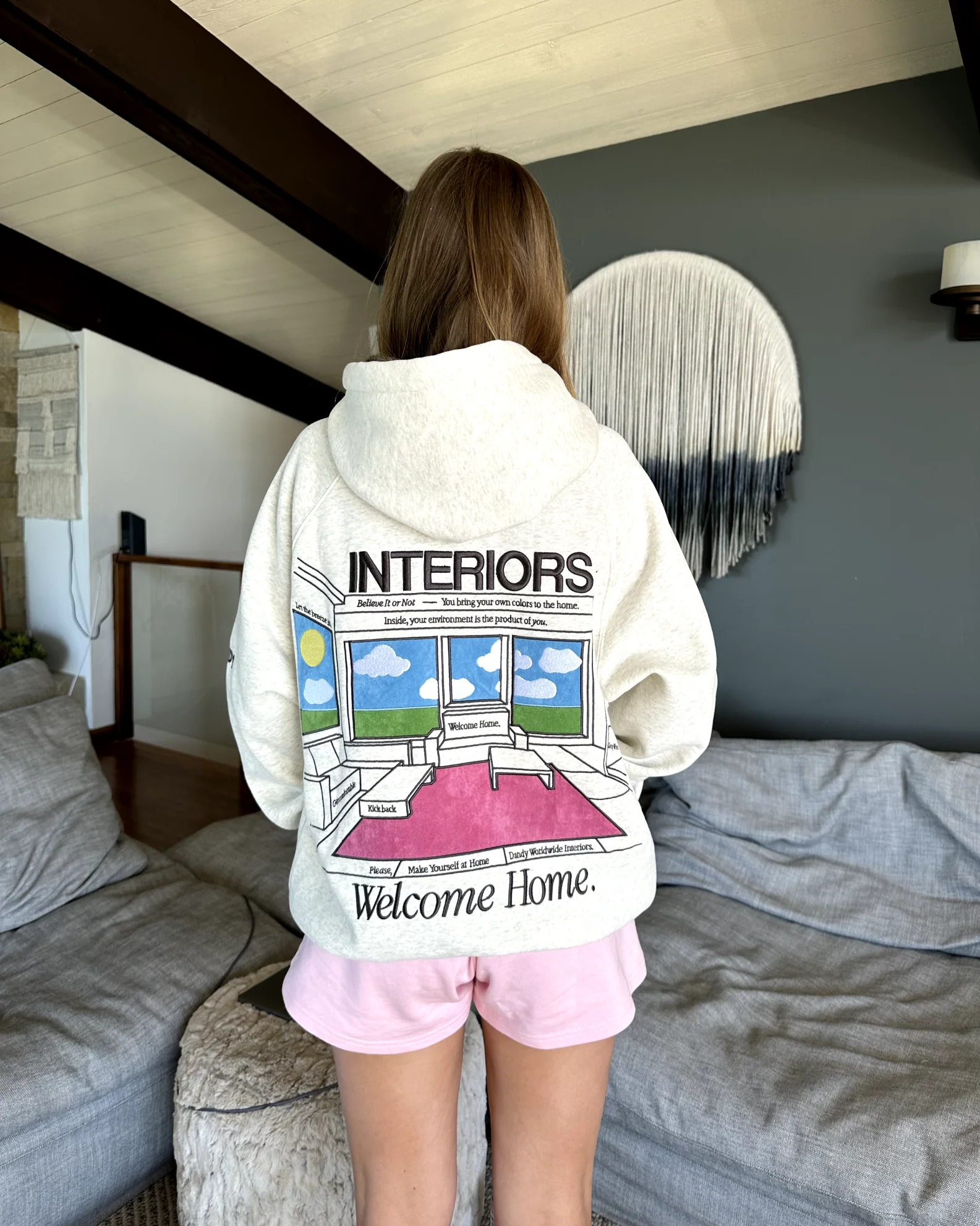 "Interiors" Oversized Lux Hoodie in Heather Gray - Image 3