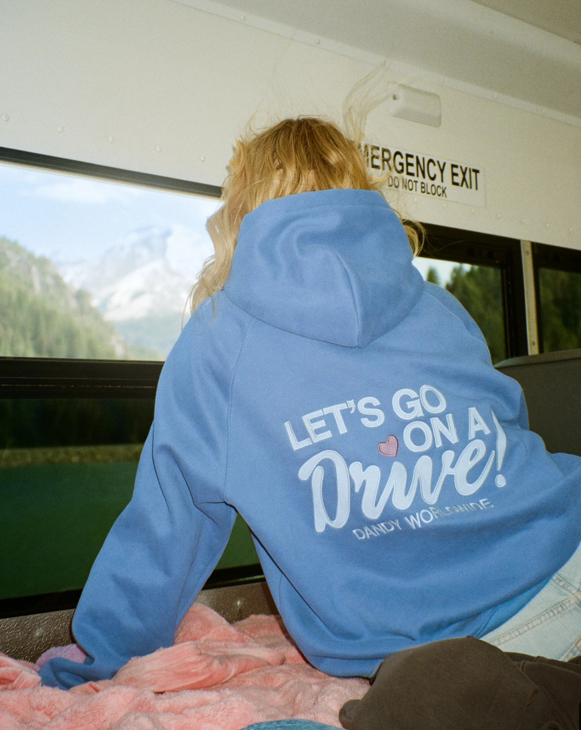 "Let's Go on a Drive" Oversized Lux Hoodie in Blue - Image 3