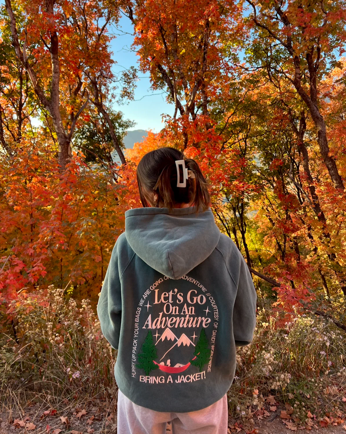 "Let's Go On An Adventure" Oversized Lux Hoodie in Pine Green - Image 11