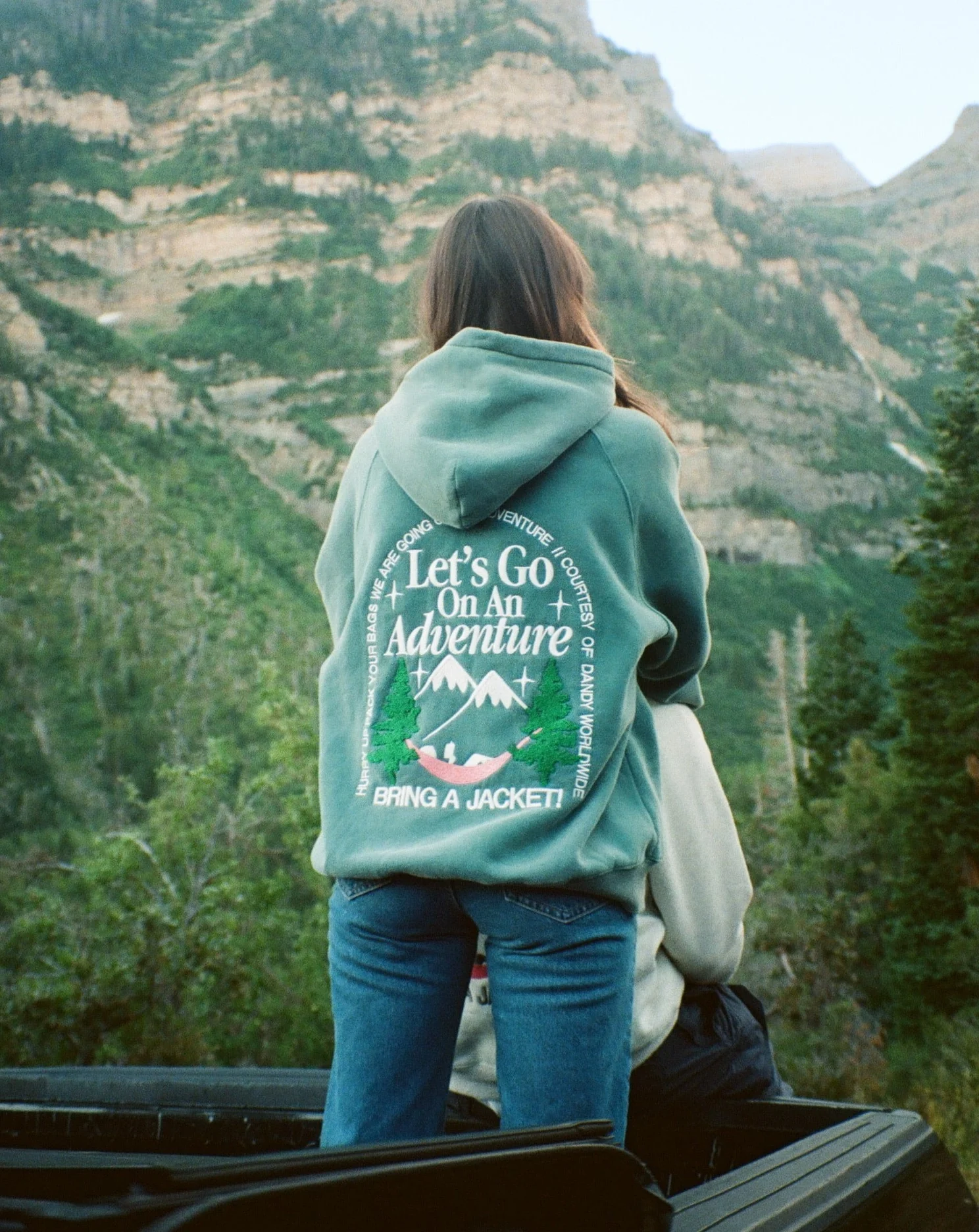 "Let's Go On An Adventure" Oversized Lux Hoodie in Pine Green - Image 12