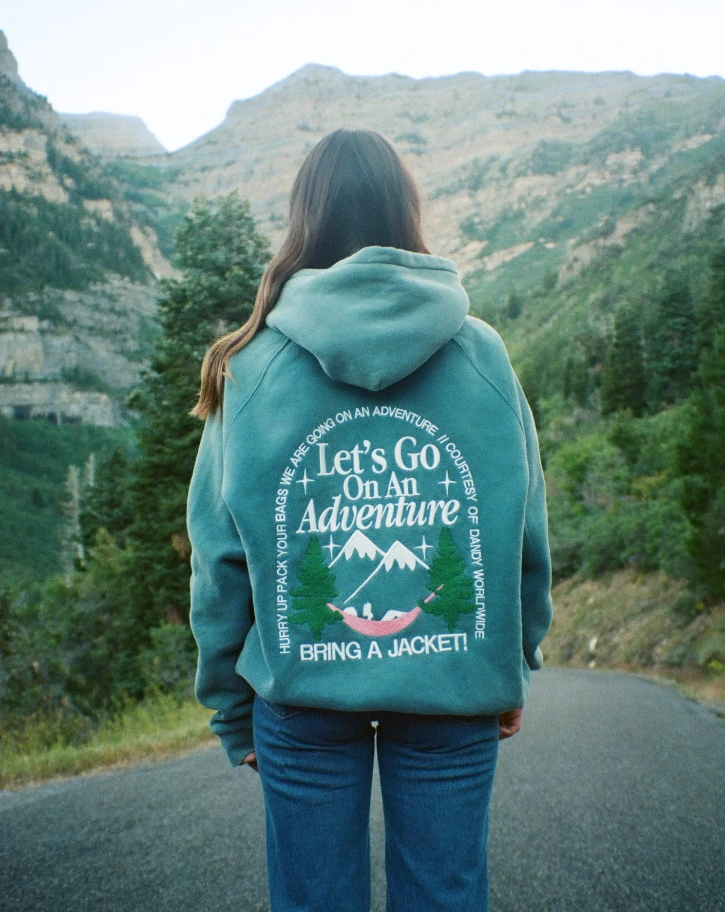 "Let's Go On An Adventure" Oversized Lux Hoodie in Pine Green - Image 4
