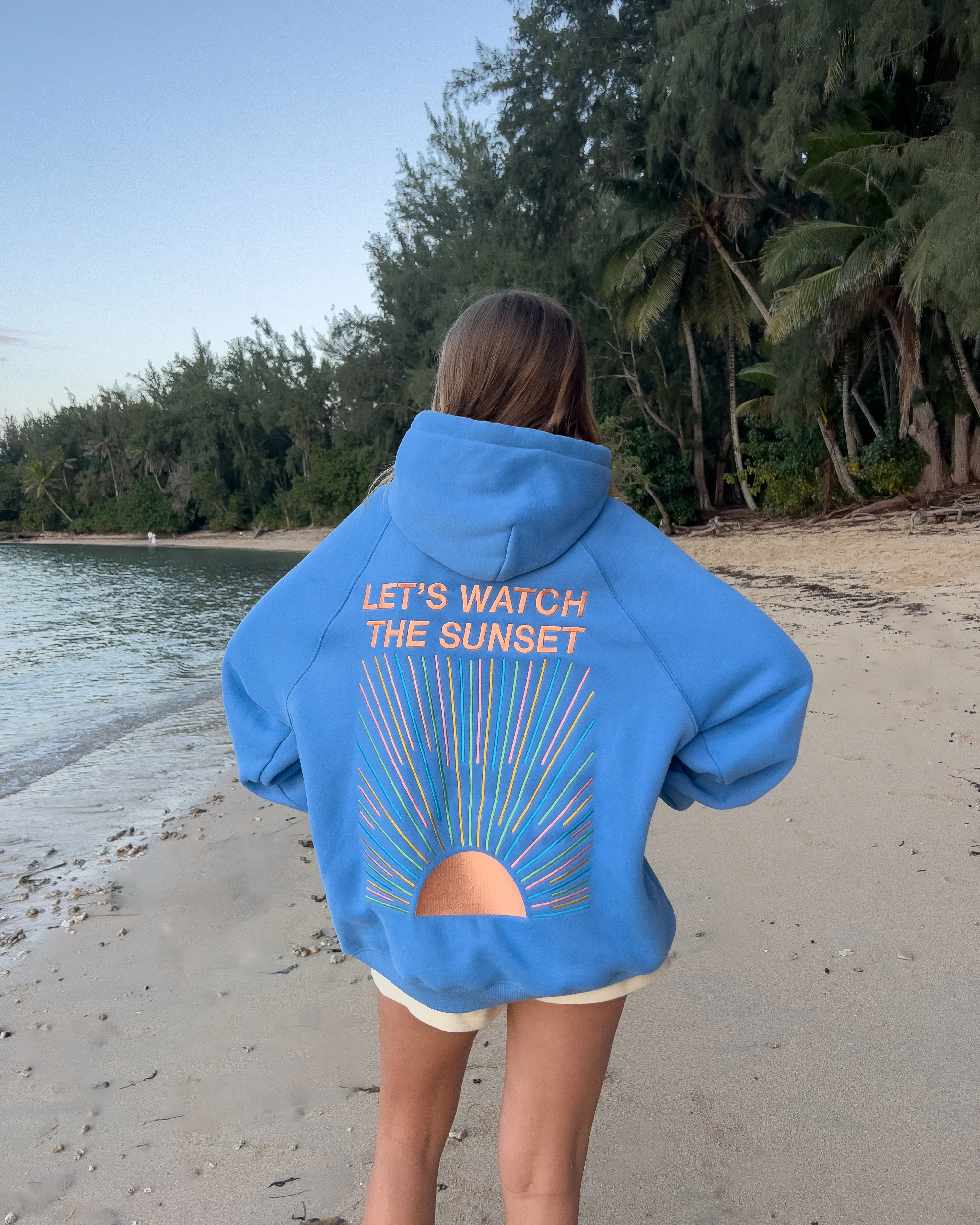 "Let's Watch the Sunset" Oversized Lux Hoodie in Blue - Image 5