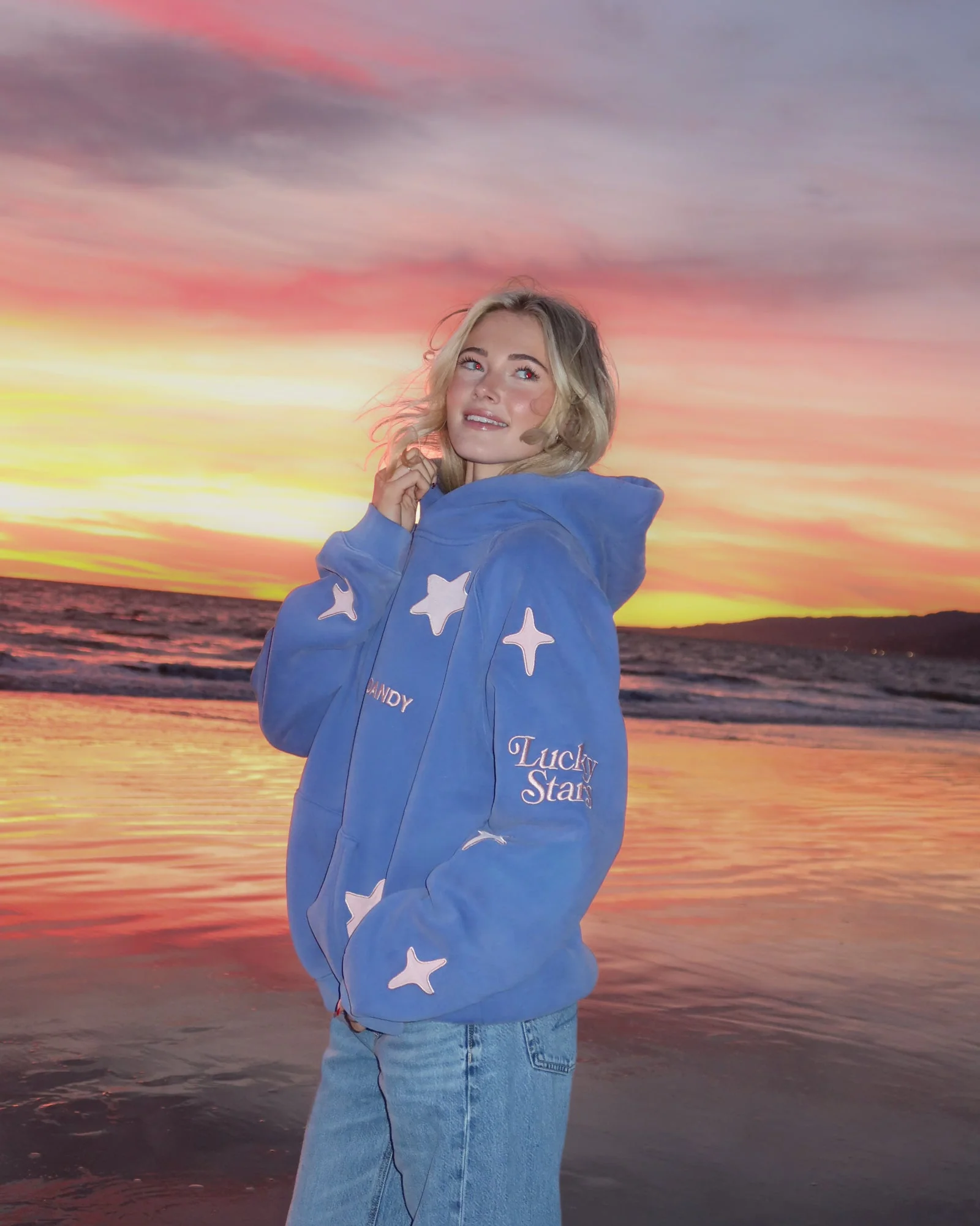 "Lucky Stars" Oversized Lux Hoodie in Vintage Washed Blue - Image 5