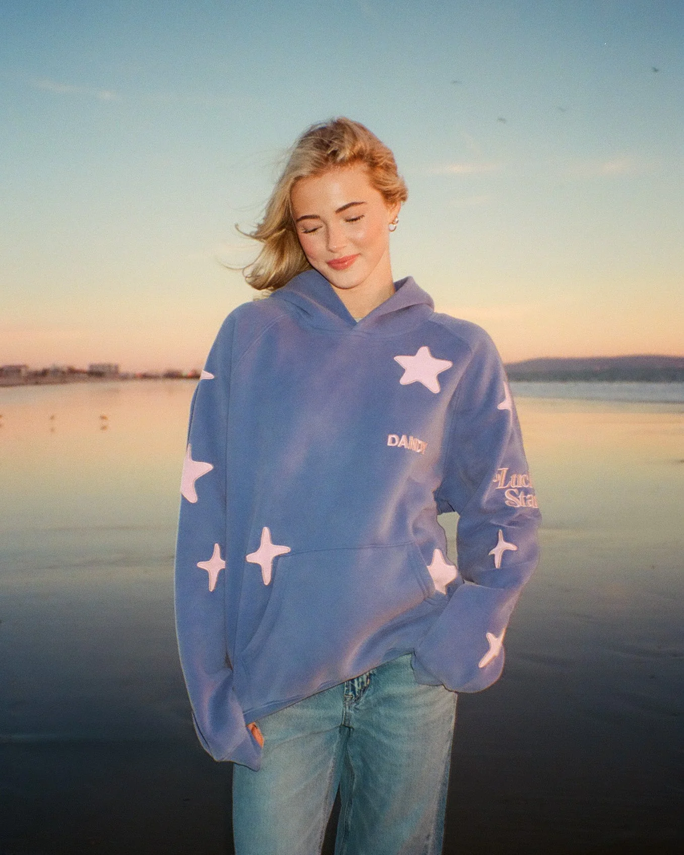 "Lucky Stars" Oversized Lux Hoodie in Vintage Washed Blue - Image 8