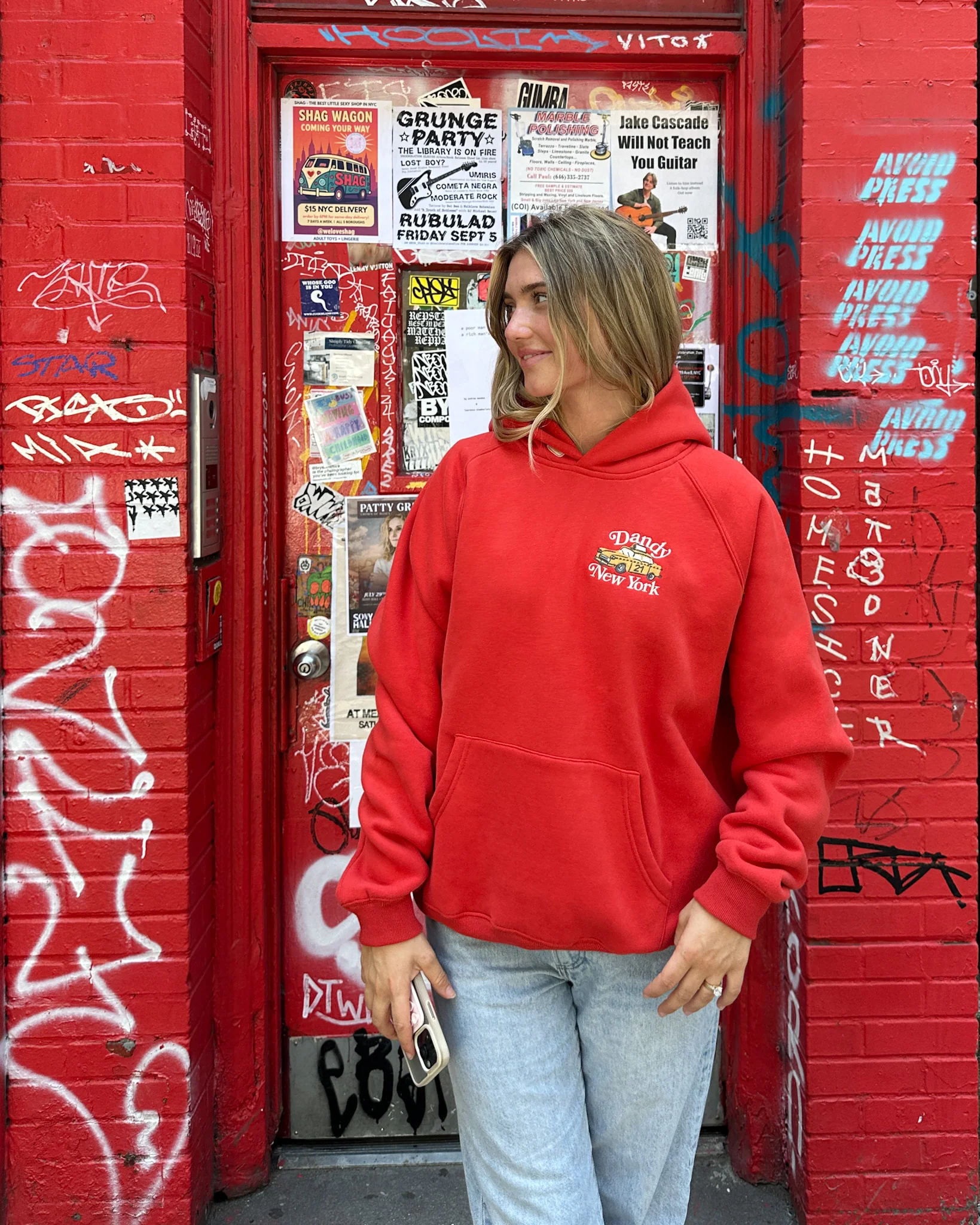 "New York" Oversized Lux Hoodie in Red - Image 5