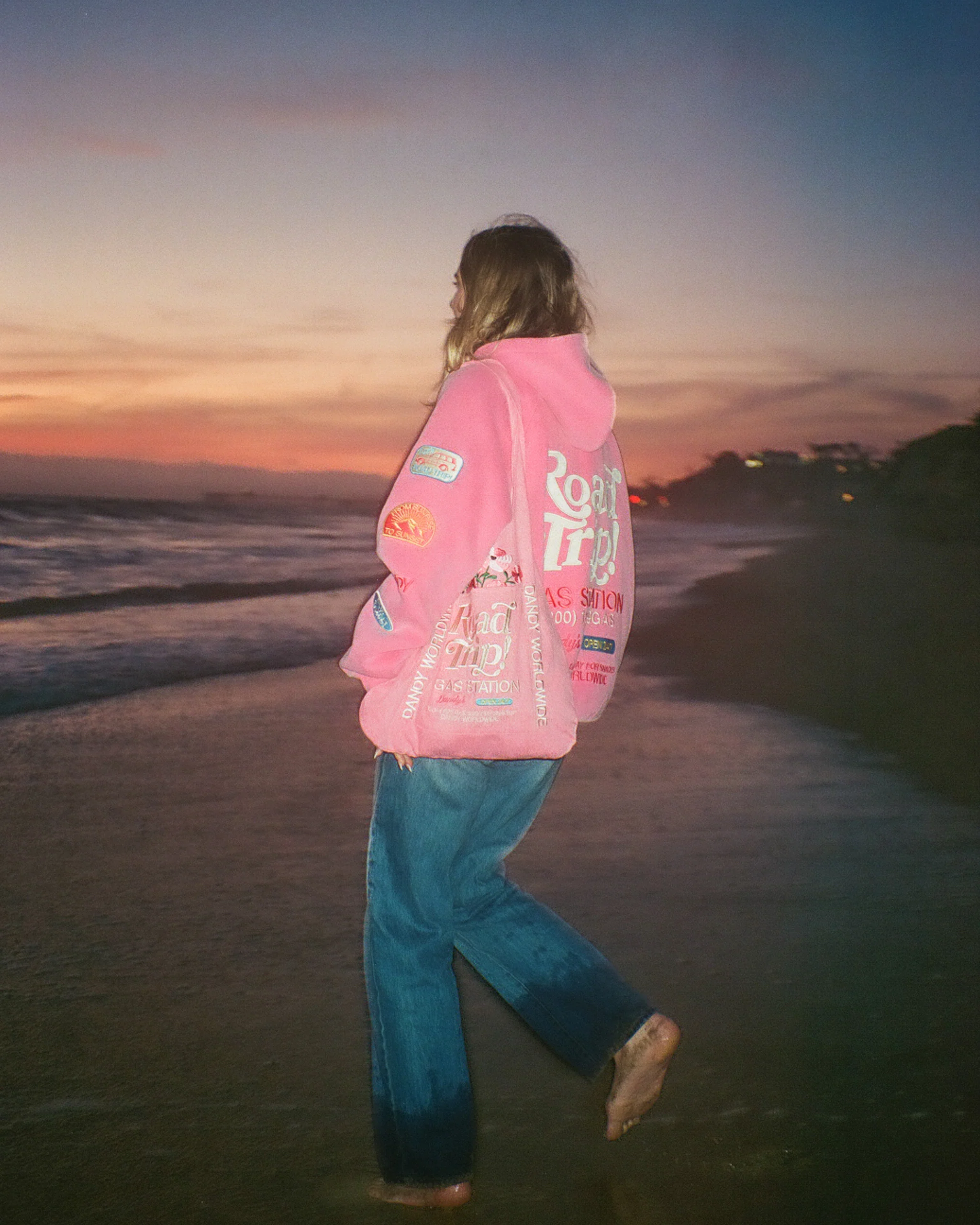 "Road Trip!" Oversized Lux Hoodie in Vintage Washed Pink - Image 10