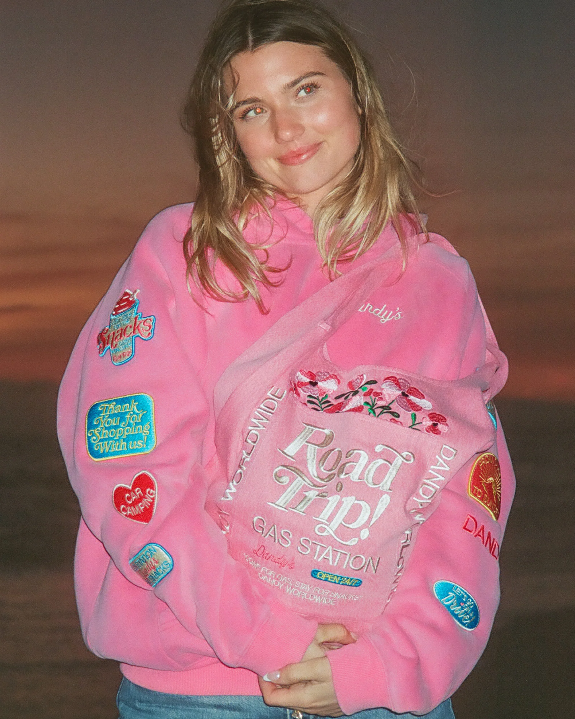 "Road Trip!" Oversized Lux Hoodie in Vintage Washed Pink - Image 6