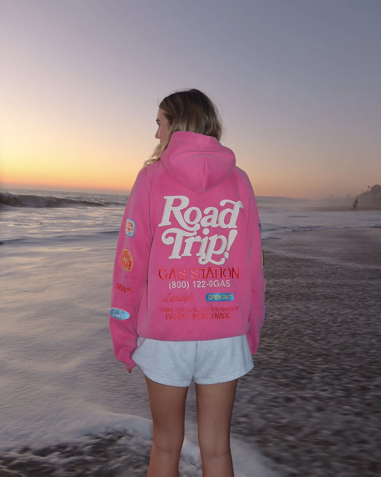 "Road Trip!" Oversized Lux Hoodie in Vintage Washed Pink - Image 7