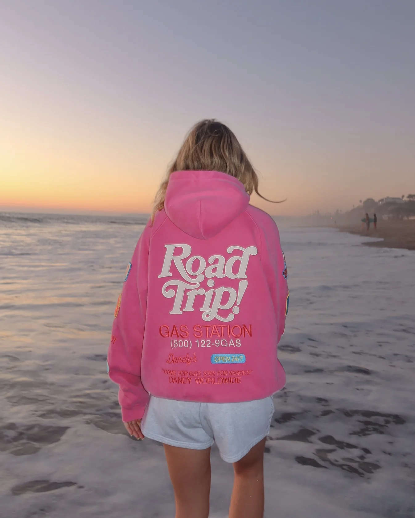 "Road Trip!" Oversized Lux Hoodie in Vintage Washed Pink - Image 8