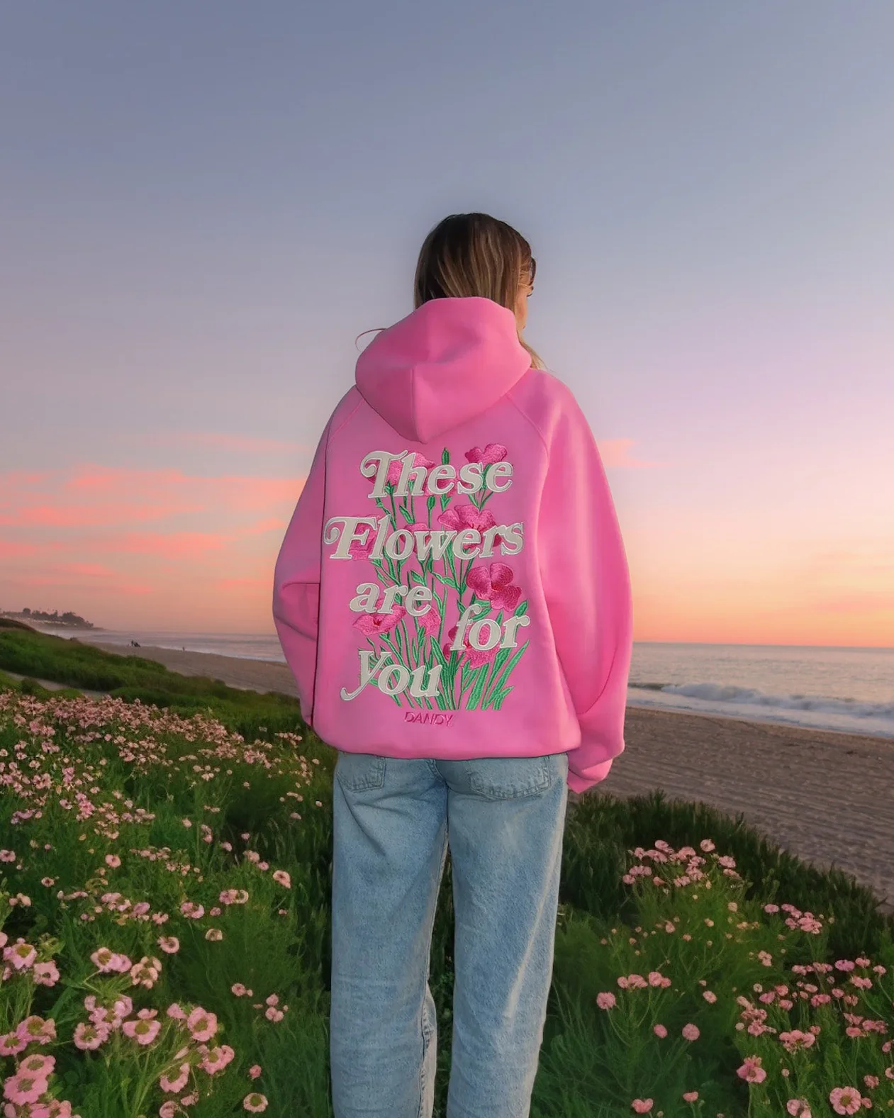 "These Flowers" Oversized Lux Hoodie in Pink