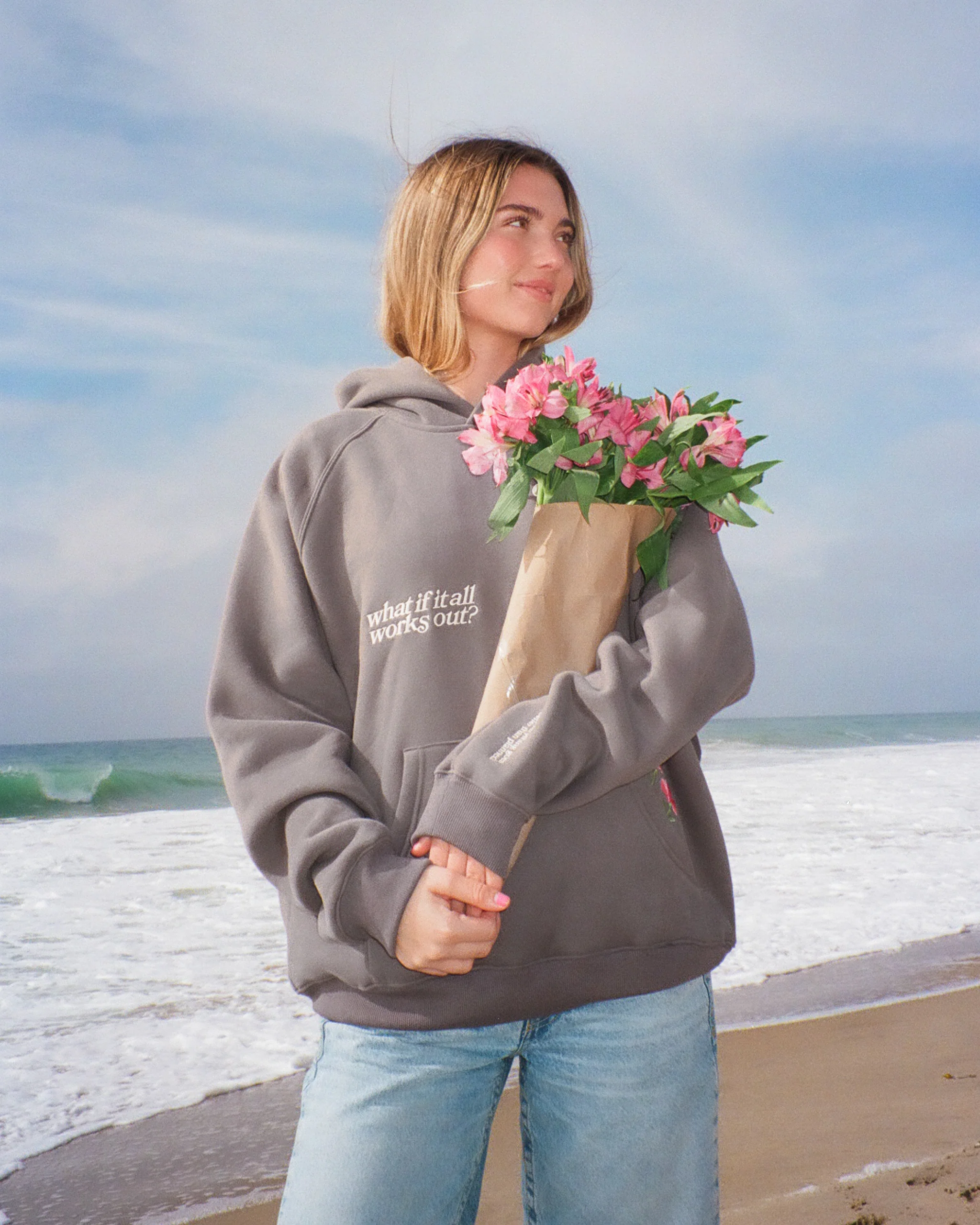 "What If" Oversized Lux Hoodie in Dark Gray - Image 2