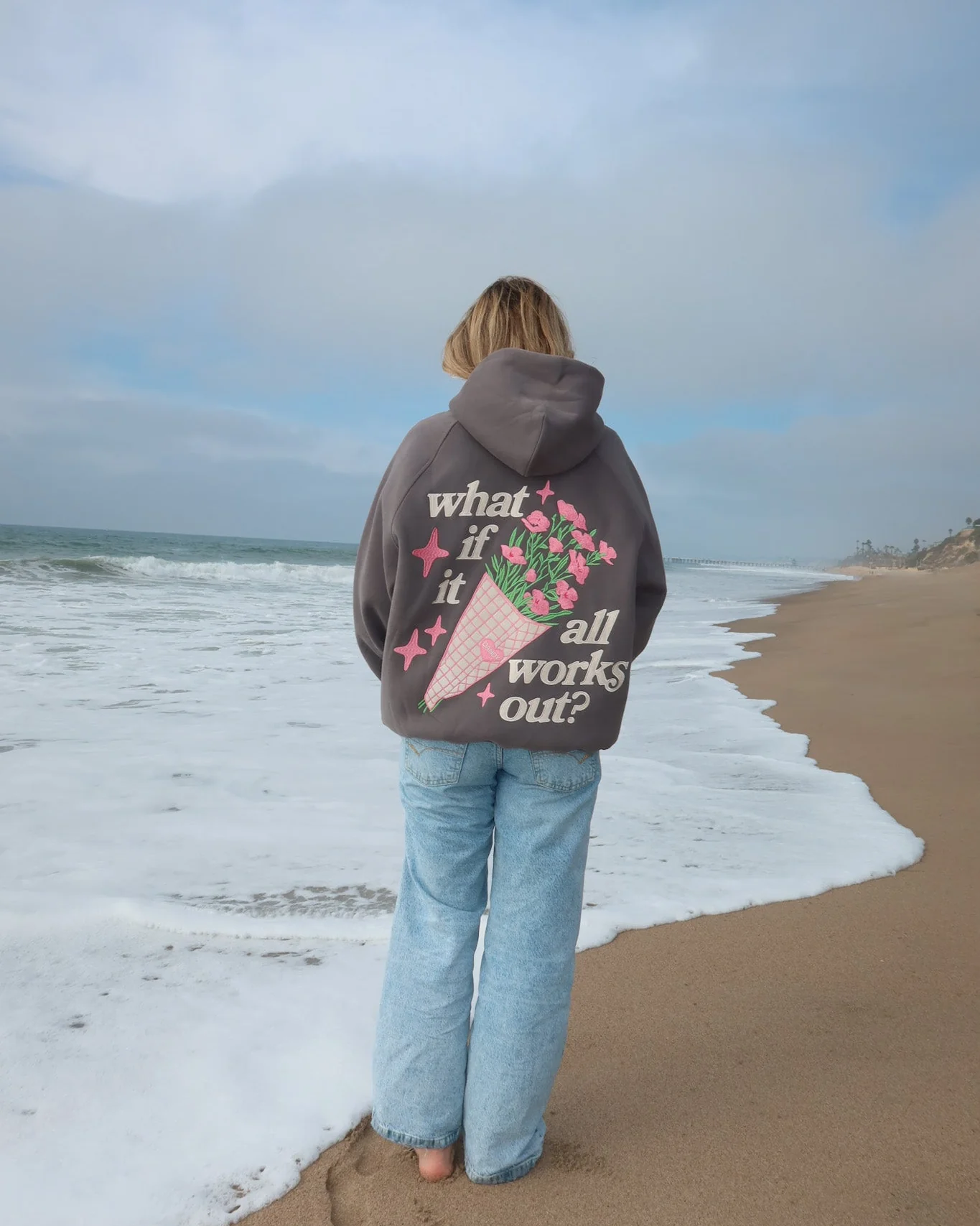 "What If" Oversized Lux Hoodie in Dark Gray - Image 9